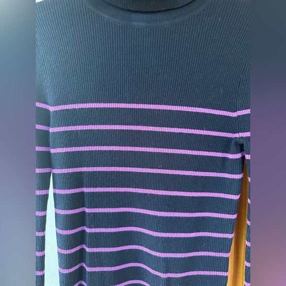 A.L.C. Womens Button Detail Striped Shirt Turtleneck Sweater - Picture 2 of 5